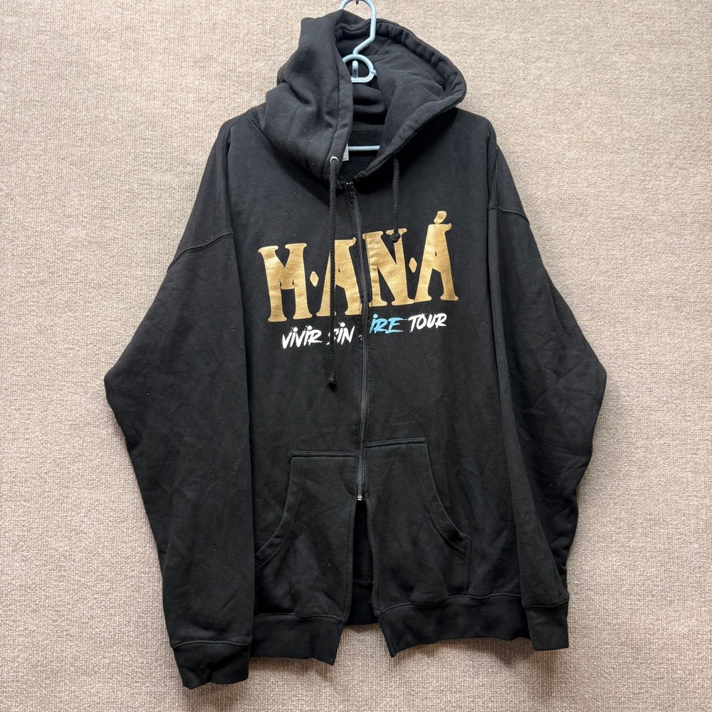 Mana Vivir Sin Aire Tour Zip Up Hoodie Black Gold Foil Concert Band Rock Mens XL